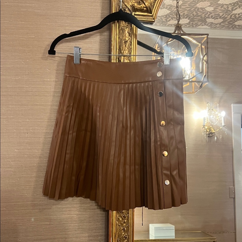 Zara Brown Mini Skirt with Gold Button Accents